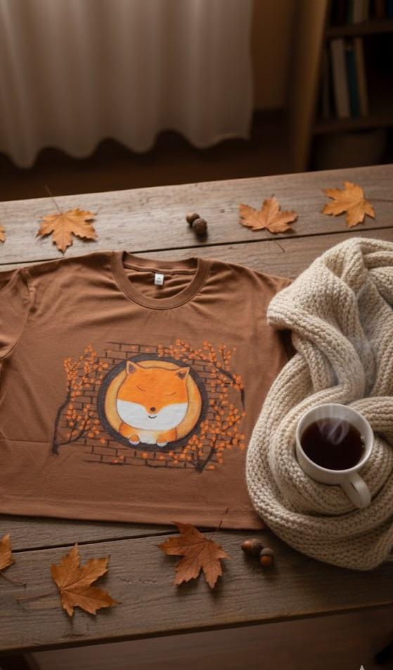 T-shirt Hand Painted - Cute Red Fox